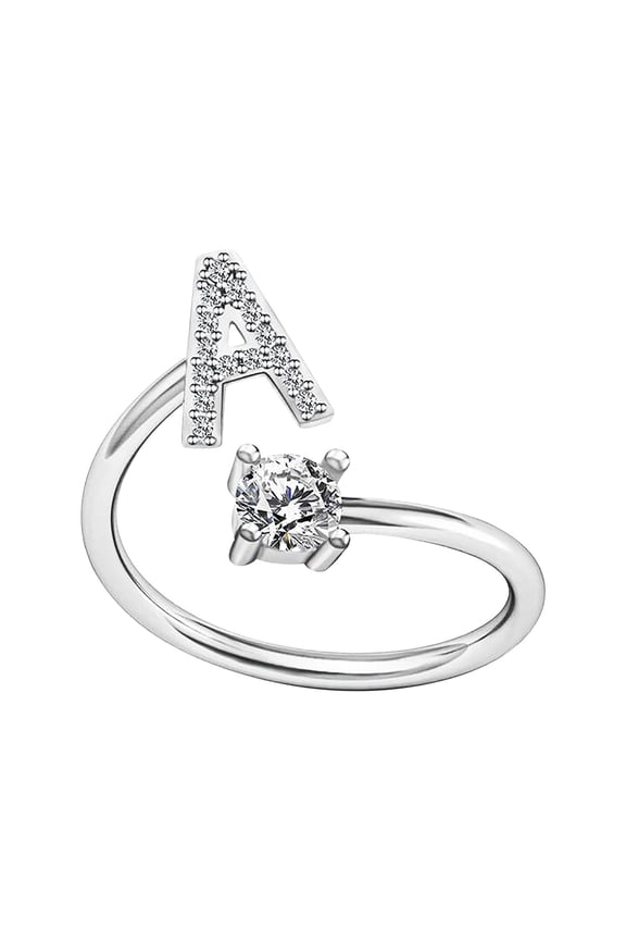 Silver Initial Letter Ring for Women,Adjustable Crystal Alphabet Ring,Name Initials Stackable Knuckle Rings A-Z CZ Open Ring Valentine's Day