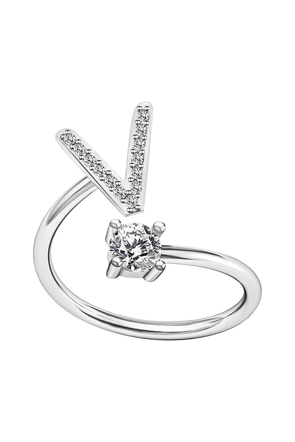 Cififendec Silver Initial Letter Ring for Women,Adjustable Crystal Alphabet Ring,Name Initials Stackable Knuckle Rings A-Z CZ Open Ring Valentine's Day