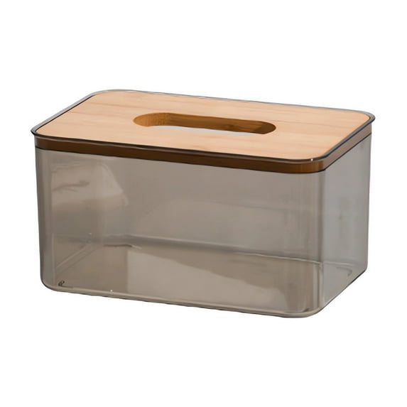 CASAFUN Simple Transparent Tissue Box Holder Rectangular with Bamboo Lid, Modern Minimalist Washer Dryer Sheet Dispenser, Durable Dryer Sheet Dispenser Box for Living Room,Bathroom, Bedroom