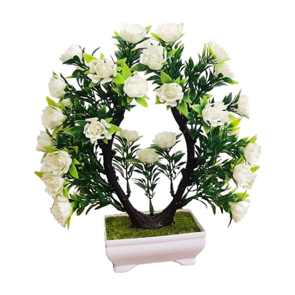 CASAFUN Simulation Flower Bonsai Potted Plastic Faux Bonsai Fake Artificial Bonsai Living Room Dining Table Flower Decoration Ornaments for TV Cabinet Office Home Coffee Indoor Desktop Display