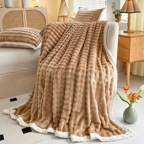 CASAFUN Solid Color Plush Throw Blanket, Soft Bubble Fleece Blanket Nap Blanket for All Seasons, Warm Blanket Cover for Couch Bed Sofa, Portable Quilt Bedding for Travel Car