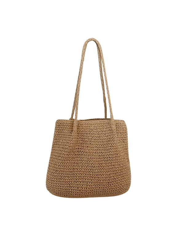 Straw Crochet Backpack Underarm Bags for Women, Hobo Bag Clutch Purses Bag Single Shoulder Crossbody Bag Wrinkly Armpit Crescent Bag for Shopping and Traveling
