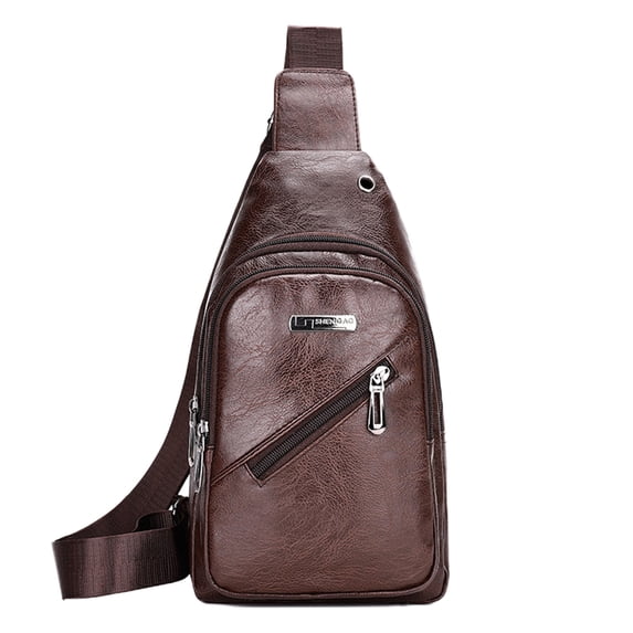 CASAFUN Stylish Men's Soft Leather Chest Bag Waterproofing Casual Business Crossbody Sling Bag One-Shoulder Bag for Outdoor Travel Hiking Sports Fishing
