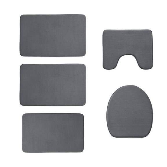 CASAFUN Thick Memory Foam Bath Mat Set 5 Pc Super Absorbent Quick Dry Non-Slip Toilet Seat Mat Shower Rug Bathroom Carpet Machine Washable for Bathroom,Kitchen,Living Room,Tub and Shower