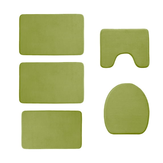 CASAFUN Thick Memory Foam Bath Mat Set 5 Pc Super Absorbent Quick Dry Non-Slip Toilet Seat Mat Shower Rug Bathroom Carpet Machine Washable for Bathroom,Kitchen,Living Room,Tub and Shower