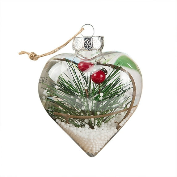 CASAFUN Transparent Heart Christmas Tree Hanging Balls, Clear Plastic Fillable Ornaments Ball Ornaments, DIY Craft Xmas Gift for Birthday Wedding New Year Party Home Decorations
