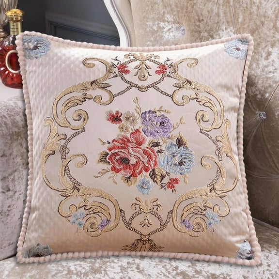 CASAFUN Vintage Euro Embroidered Throw Pillows Covers 19x19in,Blue Pillow Covers for Sofa Couch Floral Embroidered Cushion Cover for Sofa Bed Chairs Car