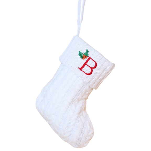 CASAFUN White Christmas Stockings with Initial,Monogram Stocking Cute Xmas Alphabet Hanging Decorations 26 Letter Embroidered DIY Letter Knit for Home Fireplace
