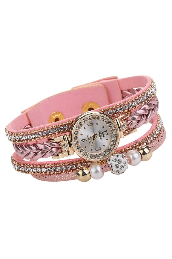 Women's Bohemia Bracelet Watch, Multilayer Leather Wrap Watch, Bling Rhinestone Quartz Dress Watches for Women