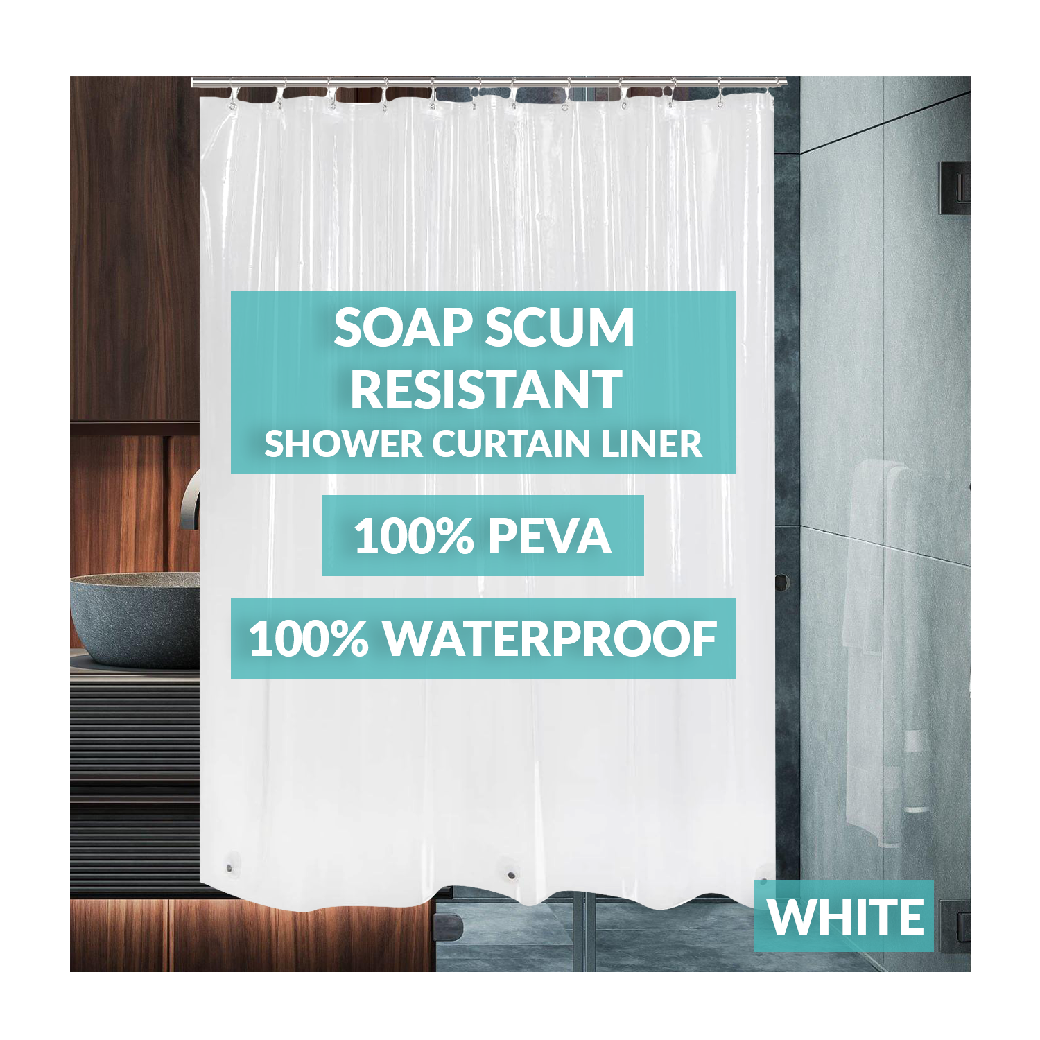 CASAGOODS Shower Curtain Liner, 10Gauge Premium PEVA Shower Curtain Liner, Waterproof Shower
