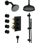 CASAINC 1-Spray Patterns 8 in. Ceiling Mounted Dual Shower Heads in Matte Black with Sliding Bar and 4 Body Sprays