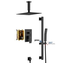 CASAINC 1-Spray Patterns with 10 in. Ceiling Mount Dual Shower Heads with Sliding Rod in Spot Resist Matte Black
