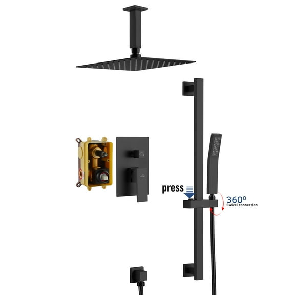 CASAINC 1-Spray Patterns with 10 in. Ceiling Mount Dual Shower Heads with Sliding Rod in Spot Resist Matte Black