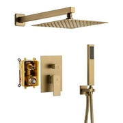 CASAINC 1-Spray Patterns with 10 in. Wall Mount Dual Shower Heads with Hand Shower Faucet in Brushed Gold (Valve Included)