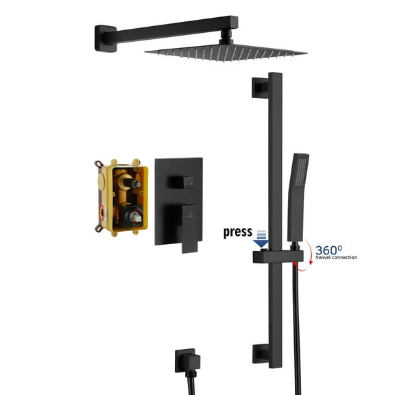 CASAINC 1-Spray Patterns with 10 in. Wall Mount Dual Shower Heads with Sliding Rod in Spot Resist Matte Black (Valve Included)