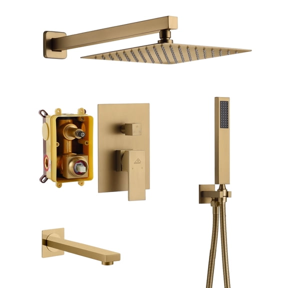 CASAINC 1-Spray Patterns with 2.5 GPM 10 in. Tub Wall Mount Dual Shower Heads in Spot Resist Brushed Gold