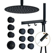 CASAINC 12 in. Round Shower Heads Ceiling Mounted Fixed Shower System free combination in Matte Black