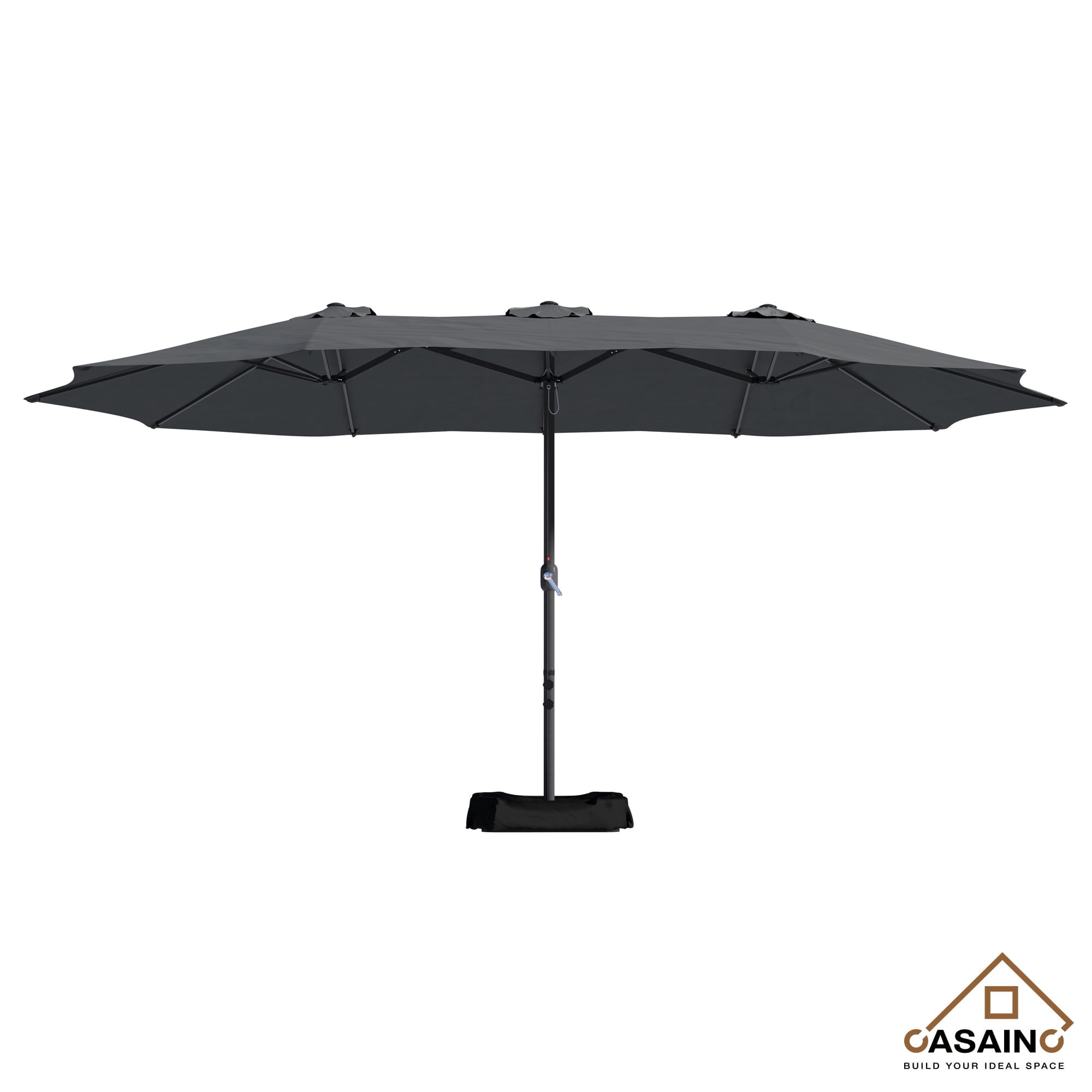 CASAINC 15 ft. Market Patio Umbrella Double-Sided Twin Large Patio Umbrella with Base in Dark Gray