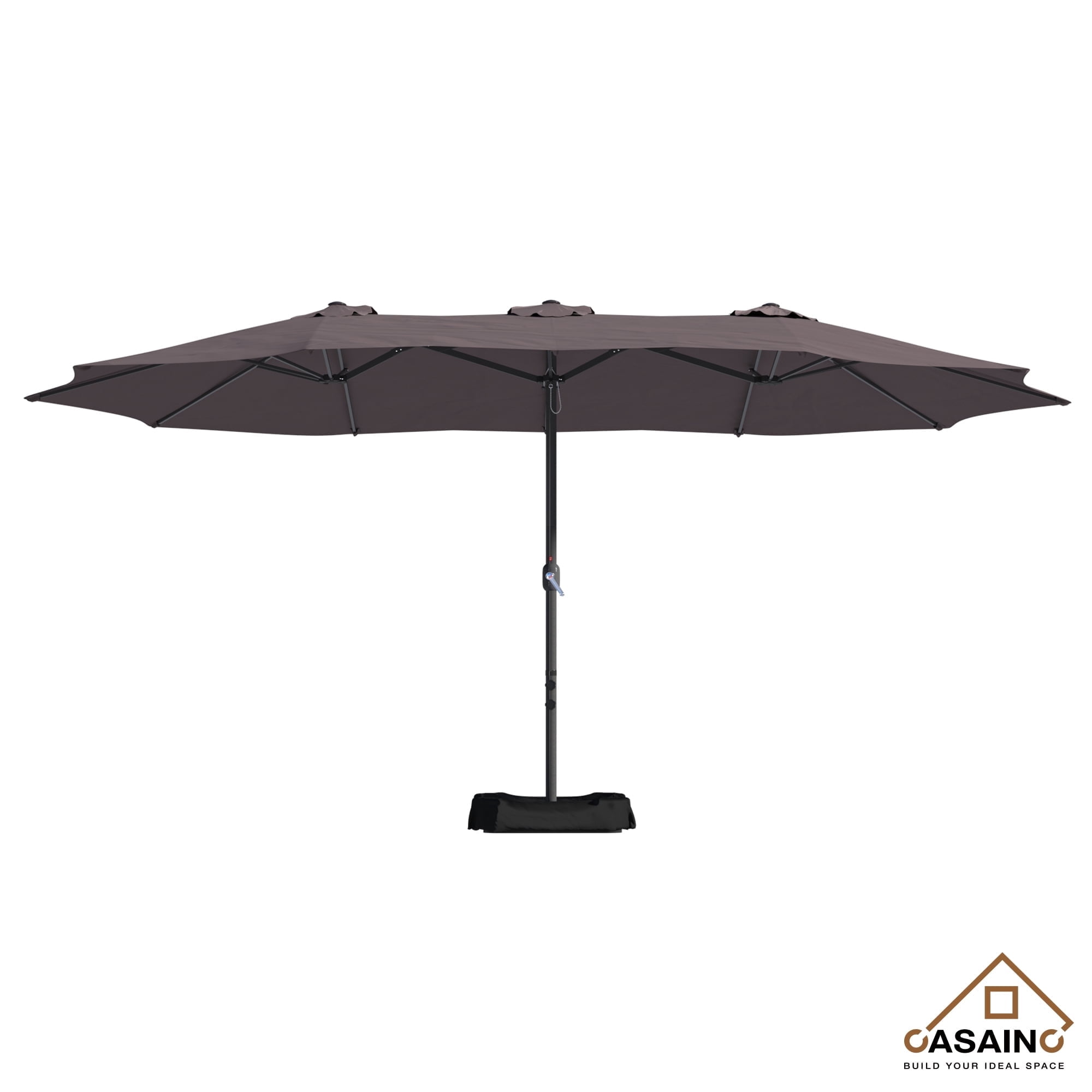 CASAINC 15 ft. Steel Market Patio Umbrella Double-Sided Twin Large Patio Umbrella with Base in Coffee