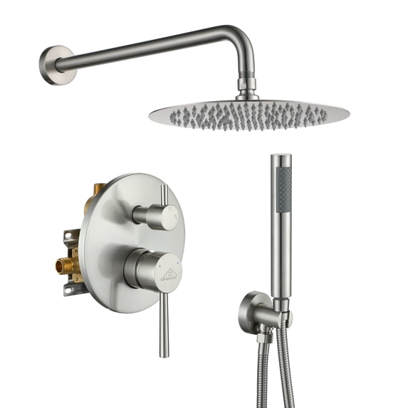 CASAINC 2-Function 10 in.Wall-Mounted Round Shower System with Handheld Shower in Brushed Nickel