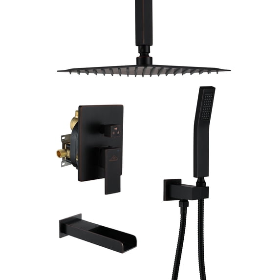 CASAINC 10" Ceiling Mounted Square Shower System with Handheld Shower and Tub Spout, Oil Rubbed Bronze