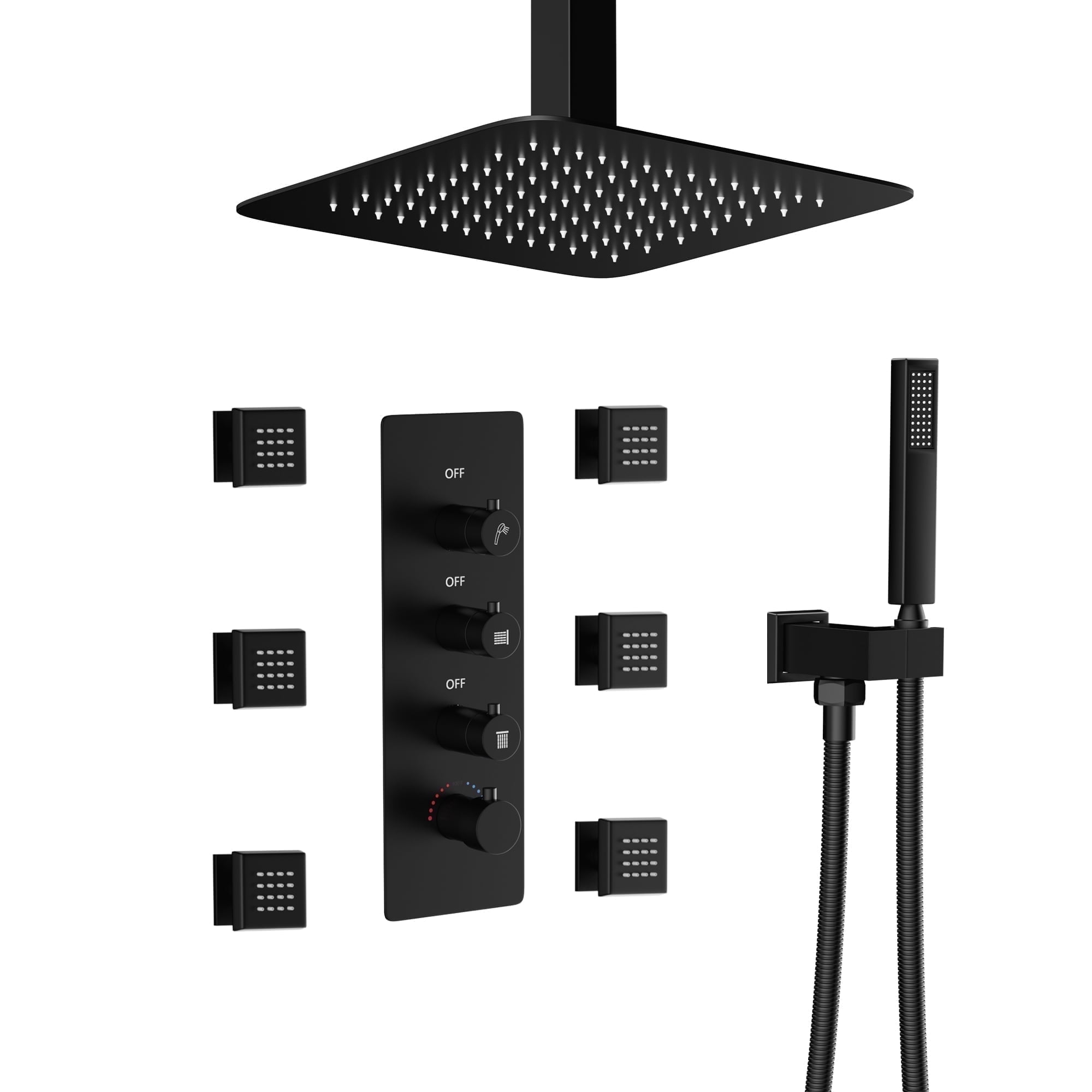 CASAINC 3 Functions Ceiling Mounted Thermostatic Shower System with 6 ...