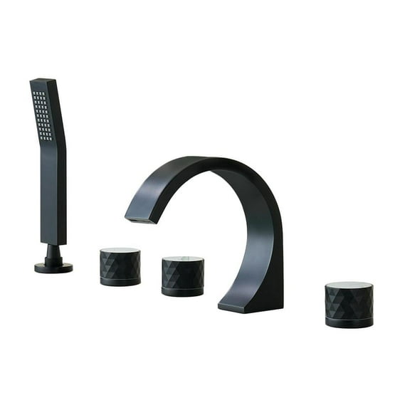 CASAINC 3 Handle Roman Bathroom Tub Faucet with Handheld Sprayer, Matte Black