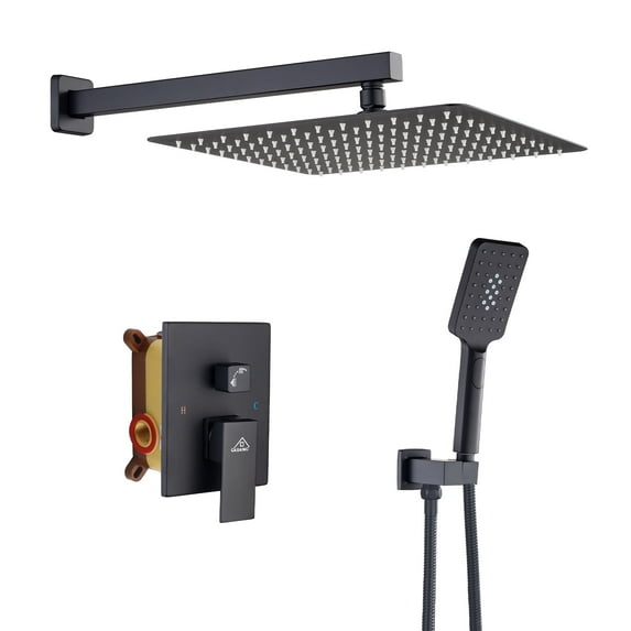 CASAINC 3-Spray Pattern 10 in. Wall Mount Shower System Shower Head and Functional Handheld, Matte Black (Valve Included)