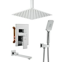 CASAINC 3-Spray Patterns 12 in. Ceiling Mount Dual Shower Heads with Hand Shower & Tub Spout in Chrome (Valve Included)