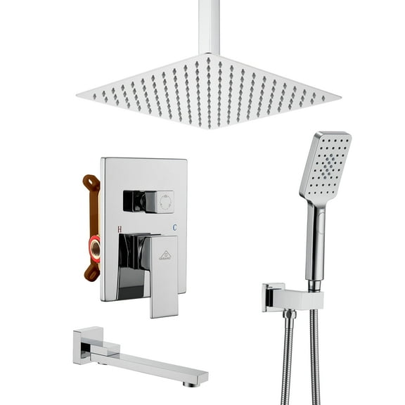 CASAINC 3-Spray Patterns 12 in. Ceiling Mount Dual Shower Heads with Hand Shower & Tub Spout in Chrome (Valve Included)