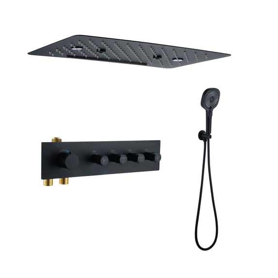CASAINC 3-Spray Patterns Thermostatic 16 in. Ceiling Mount Rainfall Dual Shower Heads with Hand-Shower in Matte Black