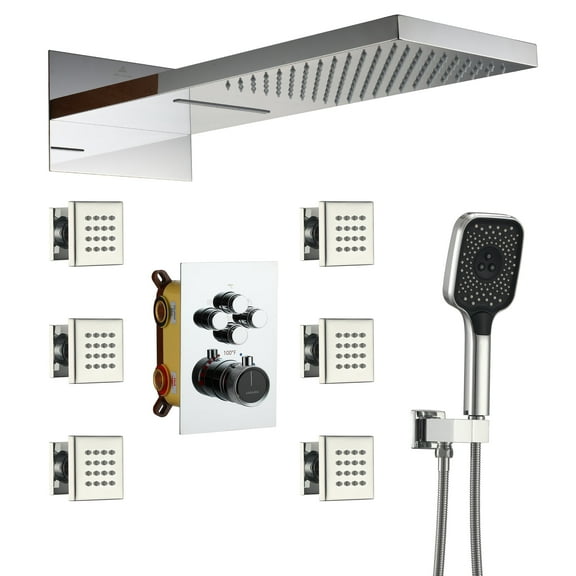 CASAINC 4-Spray Patterns 22 in. Rectangular Wall Mounted Dual Shower Head and Handheld Shower Head 2.5 GPM in Chrome
