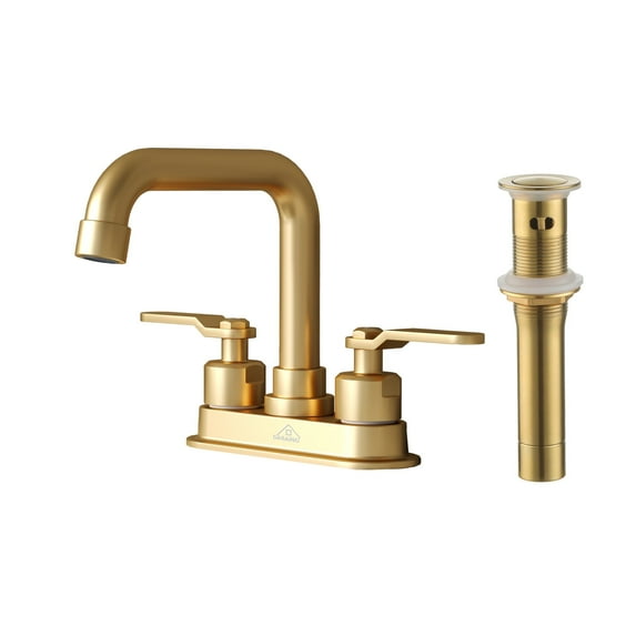 CASAINC 4 in. Centerset 2-Handle High-Arc Bathroom Faucet with Pop-Up Drain Kit in Brushed Gold