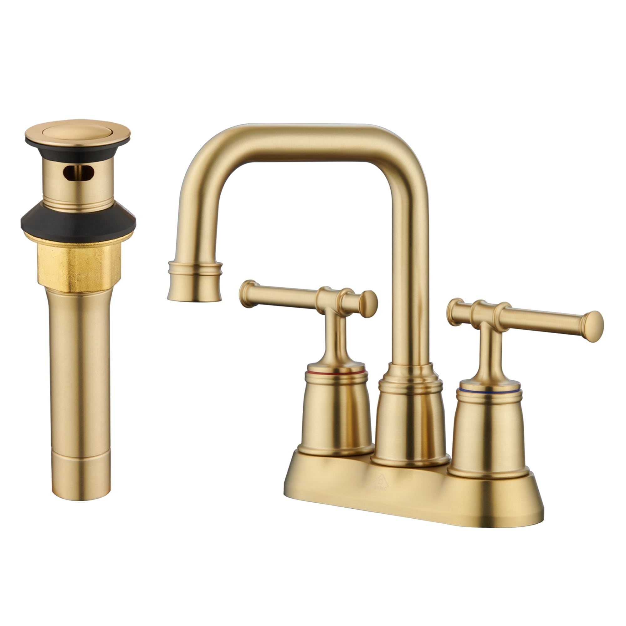 CASAINC 4 in. Centerset Double Handle 2 holes Bathroom Sink Faucet Lavatory Faucet with Stainless steel Drain in Brushed Gold