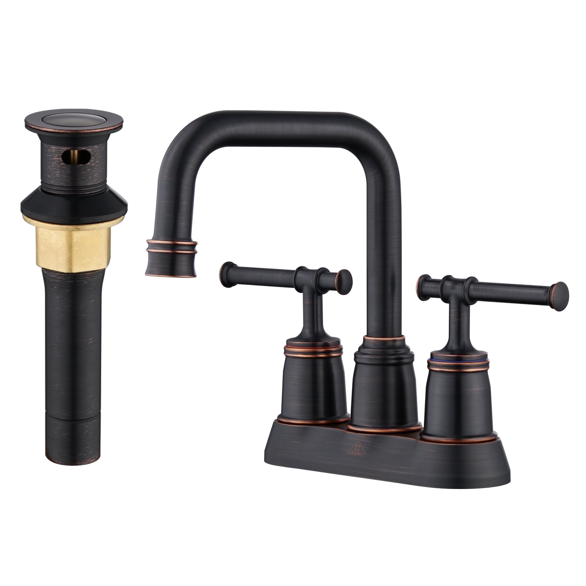 CASAINC 4 in. Centerset Double Handle Bathroom Sink Faucet Lavatory Faucet with Stainless steel Drain in Oil Rubbed Bronze