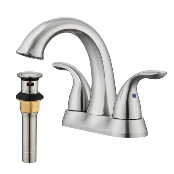 CASAINC 4 in. Centerset Double Handle Mid Arc Bathroom Sink Faucet Lavatory Faucet with Stainless steel Drain in Brushed Nickel