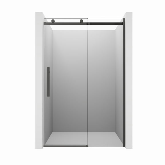 CASAINC 48 in. W x 76 in. H Sliding Frameless Shower Door in Matte Black Finish with Soft-closing and 3/8 in.Tempered Glass