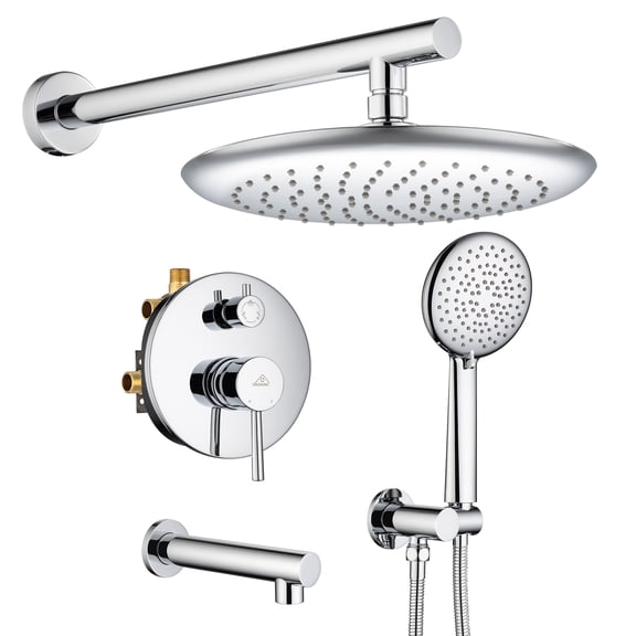 CASAINC 5-Spray Patterns 9.5 in. Tub Wall Mount Dual Shower Heads in Spot Resist Chrome