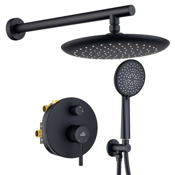 CASAINC 5-Spray Patterns 9.5 in. Wall Mount Dual Shower Heads in Spot Resist Matte Black