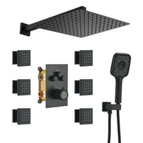 CASAINC 6-Spray Thermostatic Dual Shower Heads 12 in. Wall Mount Fixed and Handheld Shower Head 6-Jets, 2.5 in Matte Black