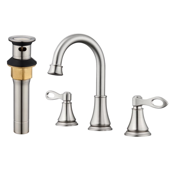 CASAINC 8 in. Widespread Double Handle Bathroom Faucet 3 Holes with 360° Swivel Spout, Stainless Steel Drain in Brushed Nickel