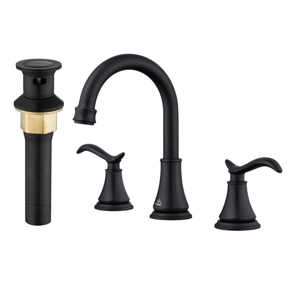 CASAINC 8 in. Widespread Double Handle Bathroom Sink Faucet with 360° Swivel Spout, Stainless Steel Drain Kit in Matte Black