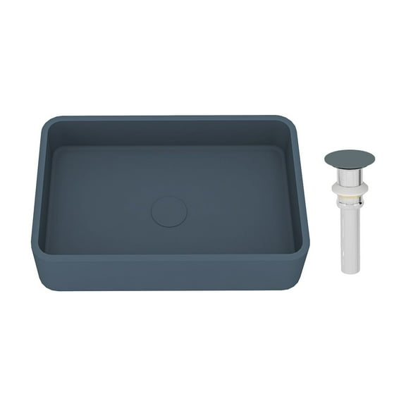 CASAINC 20" Concrete Rectangular Bathroom Vessel Sink with Strainer, Blue Ashes