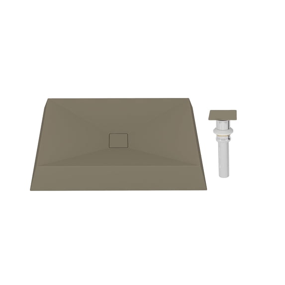CASAINC Concrete Rectangular Bathroom Vessel Sink Art Basin in Taupe Clay with X-Diversion Line and The Same Color Drainer