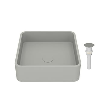 CASAINC Concrete Square Bathroom Vessel Sink Cold Concrete Grey with Matching Drainer