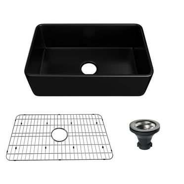 CASAINC Fireclay 30 in. Single Bowl Farmhouse Apron Kitchen Sink Grid Strainers Matte Black CUPC Certified