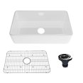 thumbnail image 1 of CASAINC 33" Fireclay Single Bowl Farmhouse Apron Workstation Kitchen Sink with Bottom Grid and Strainer, Glossy White, 1 of 7