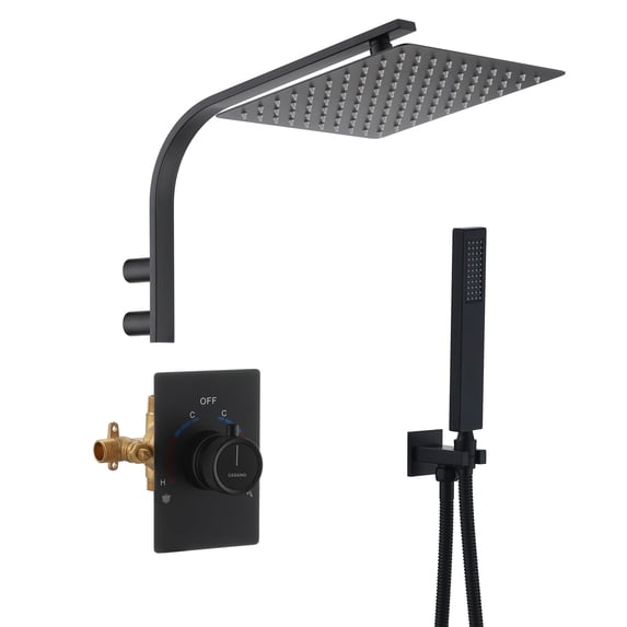 CASAINC Integrated 2-Function Shower Heads Wall Mounted 1-Spray Shower Faucet 1.8 GPM Bathroom Shower System Easy to Install in Matte Black