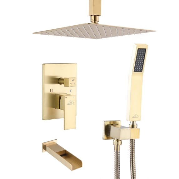CASAINC Single-Handle 1-Spray Patterns 12 in. Ceiling Mount Tub and Shower Faucet in Brushed Gold (Valve Included)