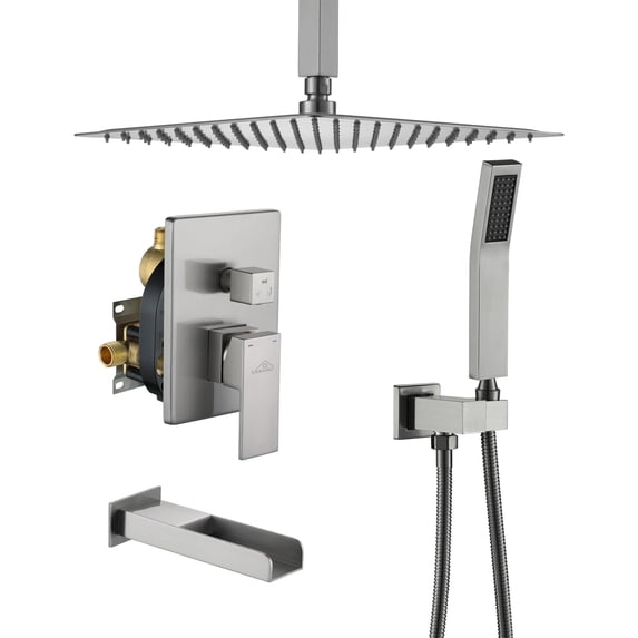 CASAINC Single-Handle 1-Spray Patterns 12 in. Ceiling Mount Tub and Shower Faucet in Brushed Nickel (Valve Included)